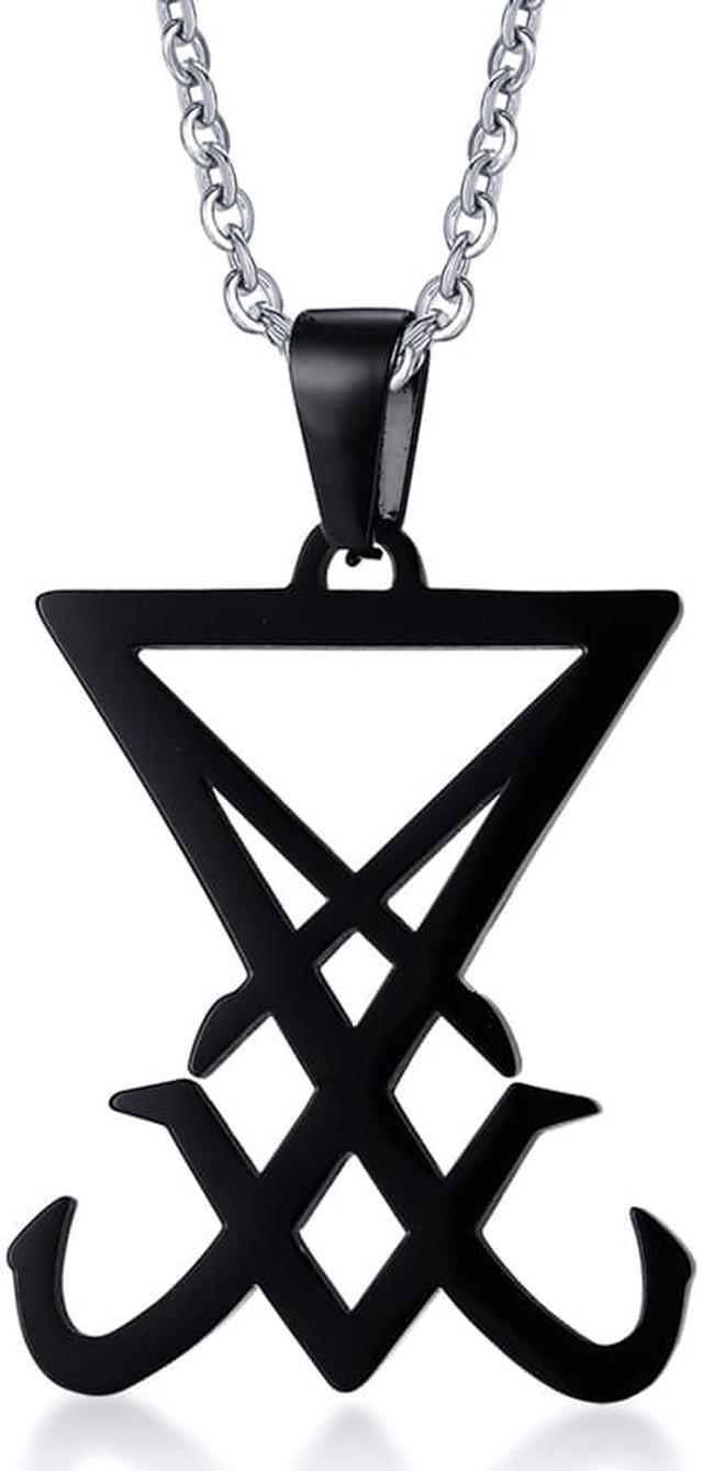 Alt view image 2 of 6 - Stainless Steel Goth Gothic Witch Seal of Lucifer Sigil of Lucifer Satan Satanic Symbol Pendant Necklace