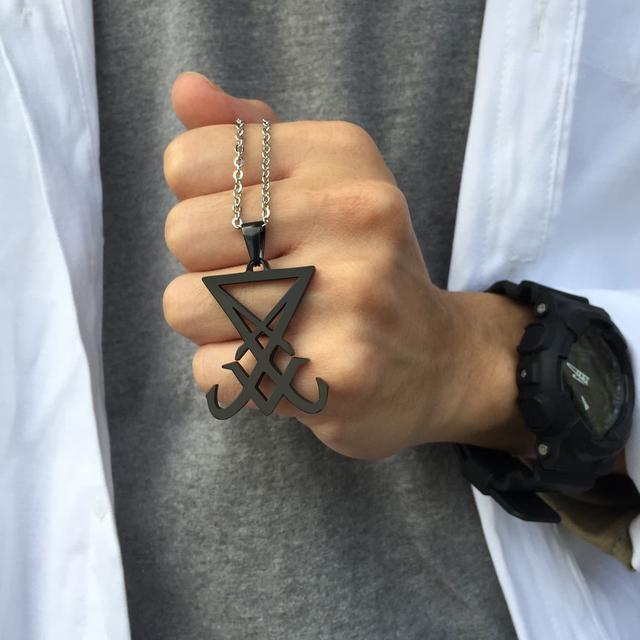 Alt view image 6 of 6 - Stainless Steel Goth Gothic Witch Seal of Lucifer Sigil of Lucifer Satan Satanic Symbol Pendant Necklace