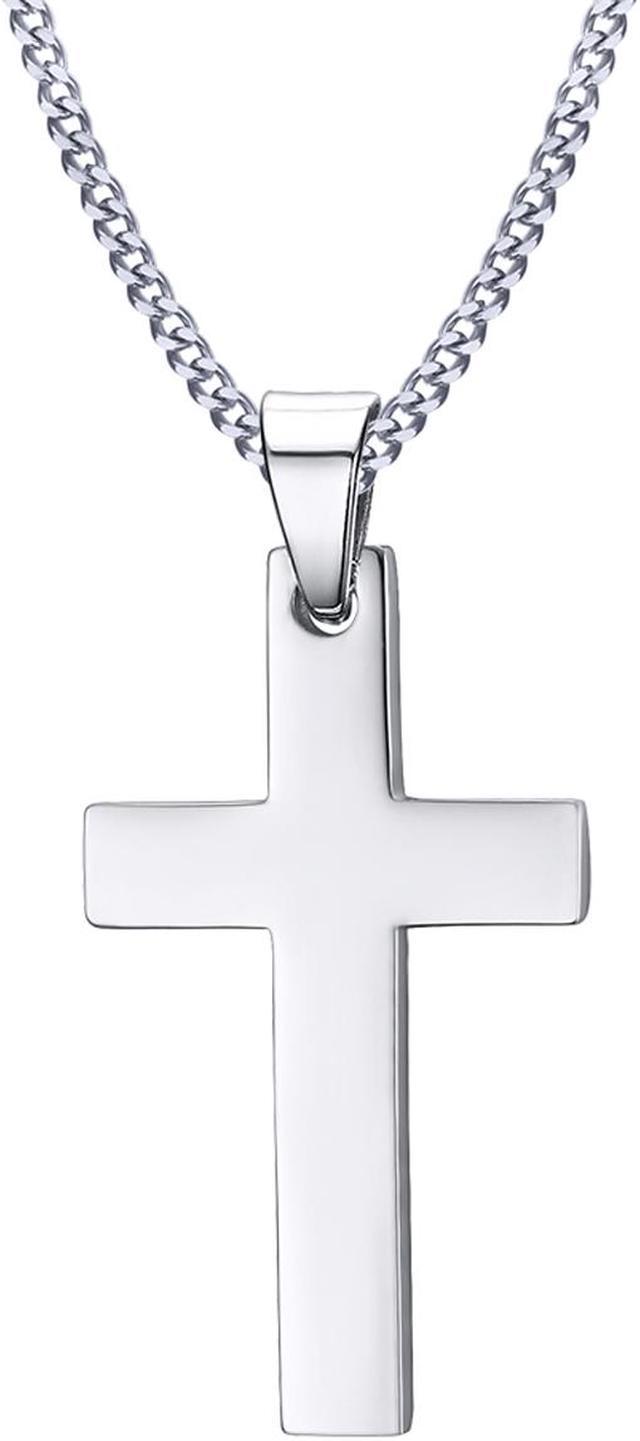 Blessed Grandson Men's Stainless Steel Religious Cross Pendant Necklace  With Valet Box