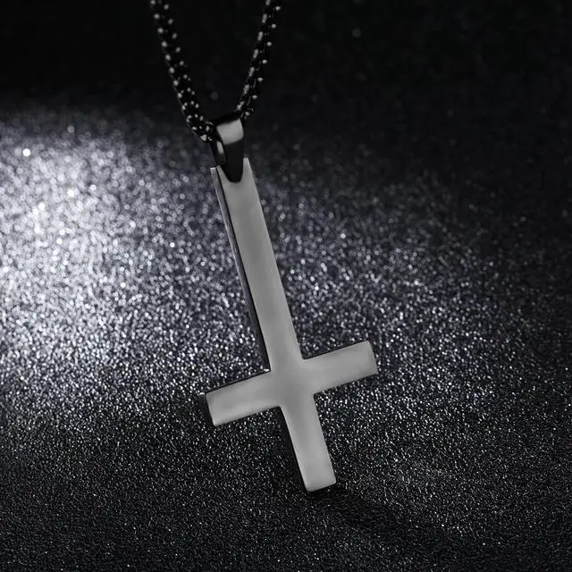 Alt view image 3 of 3 - Black Plated Inverted Cross Necklace Cross of St. Peter Pendant Anti-Christ Upside Down Crucifix Stainless Steel Men Women Satanic Gothic Dark Jewelry