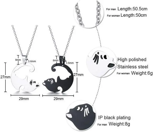 Alt view image 7 of 7 - Couples Jewelry Stainless Steel Split Puzzle Cat Necklace for Boy Girl, Best Friends Friendship Pendant for His Hers,Cute Pet Animal Lover Gift for Women Men,Sisters Charms,Love Relationship Necklace