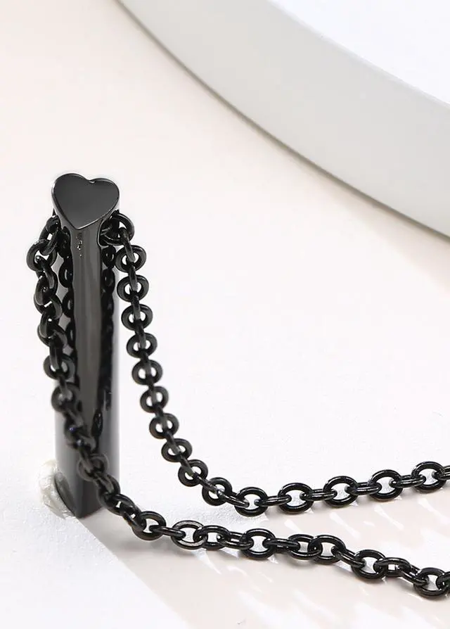 Alt view image 6 of 7 - Black Heart Necklace Stainless Steel Vertical Bar Jewelry Birthday Gifts for Sister Women Friends Mum Grandma