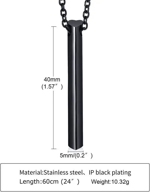 Alt view image 2 of 7 - Black Heart Necklace Stainless Steel Vertical Bar Jewelry Birthday Gifts for Sister Women Friends Mum Grandma