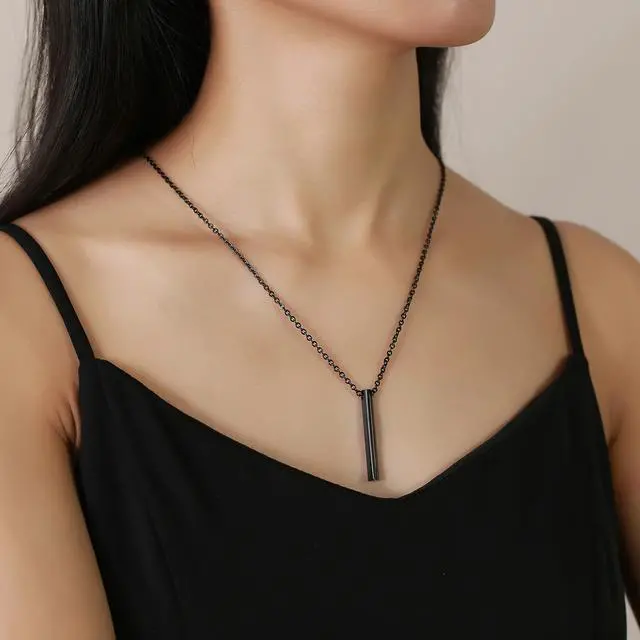 Alt view image 4 of 7 - Black Heart Necklace Stainless Steel Vertical Bar Jewelry Birthday Gifts for Sister Women Friends Mum Grandma