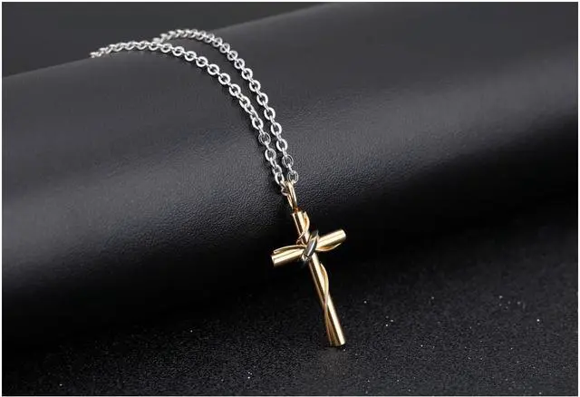 Alt view image 5 of 7 - Black Gold Couples Necklaces His Hers Cross Valentine's Day Gift Catholic Christian Baptism Pendant Church Wedding Jewelry