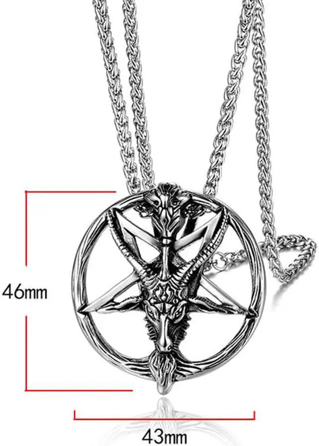 Alt view image 2 of 6 - Men Women Stainless Steel Baphomet Satanic Rams Goat Necklace Inverted Pentagram Skull Sheep Head Pendant Satan Jewelry