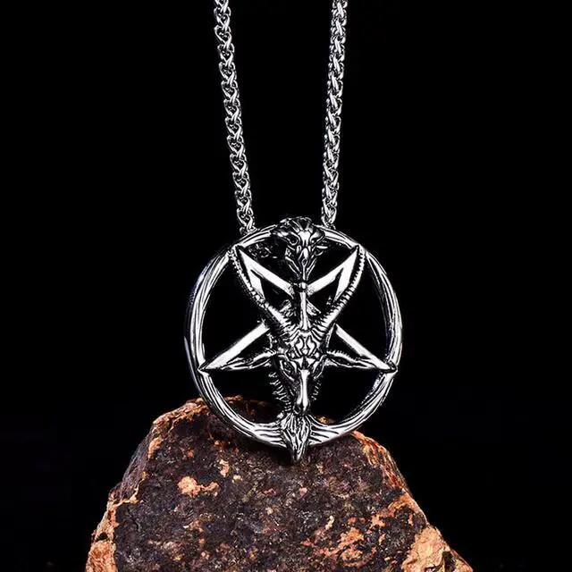 Alt view image 5 of 6 - Men Women Stainless Steel Baphomet Satanic Rams Goat Necklace Inverted Pentagram Skull Sheep Head Pendant Satan Jewelry