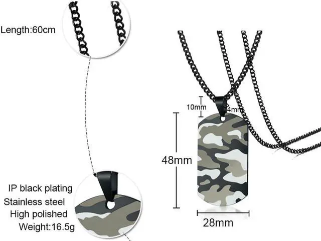 Alt view image 2 of 7 - Military Fan Jewelry Stainless Steel Soldier Pendant Dog Tag Camouflage Necklace