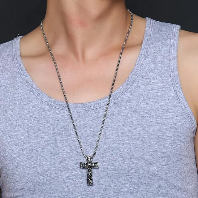 Alt view image 7 of 7 - Vintage Men Women Stainless Steel Faith Hope Love Cross Necklace Celtic Knot Claddagh Jewelry Irish Gift