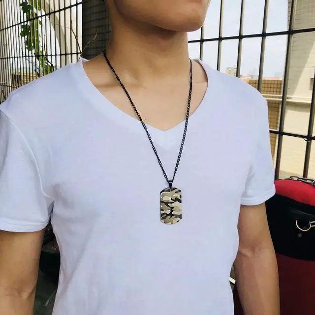 Alt view image 7 of 7 - Military Fan Jewelry Stainless Steel Soldier Pendant Dog Tag Camouflage Necklace