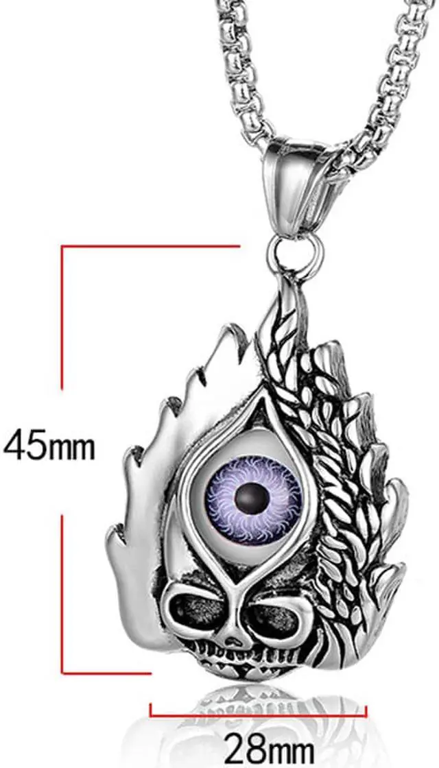 Alt view image 2 of 7 - Men Women Stainless Steel Punk Hip Hop Flame Skull Evil Eye Necklace Gothic Halloween Jewelry
