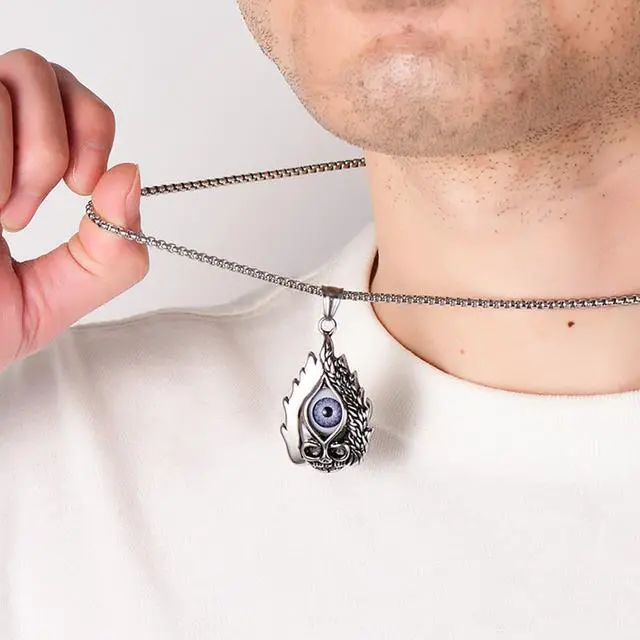 Alt view image 4 of 7 - Men Women Stainless Steel Punk Hip Hop Flame Skull Evil Eye Necklace Gothic Halloween Jewelry
