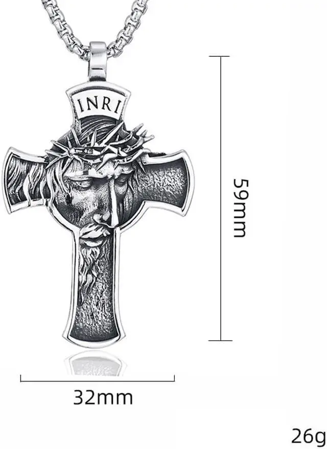 Alt view image 2 of 7 - Christian Jesus Face INRI Cross Necklace Christ Crucifix Pendant Church Baptism Jewelry