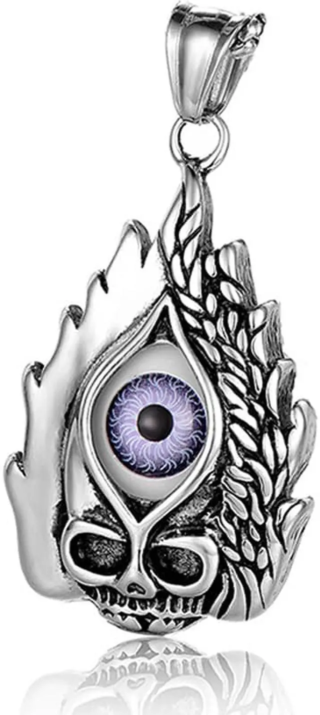 Alt view image 3 of 7 - Men Women Stainless Steel Punk Hip Hop Flame Skull Evil Eye Necklace Gothic Halloween Jewelry