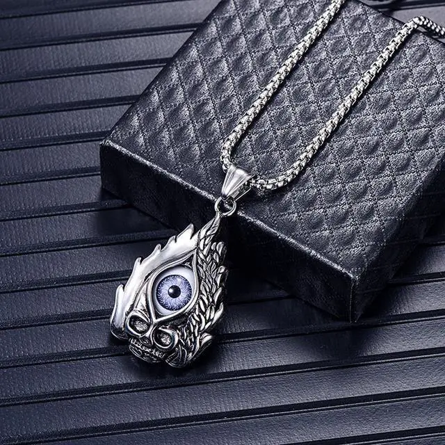 Alt view image 5 of 7 - Men Women Stainless Steel Punk Hip Hop Flame Skull Evil Eye Necklace Gothic Halloween Jewelry