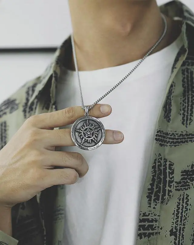 Alt view image 6 of 7 - Supernatural Star Pentagram Pentacle Necklace Hip Hop Pendant Stainless Steel Men Jewelry