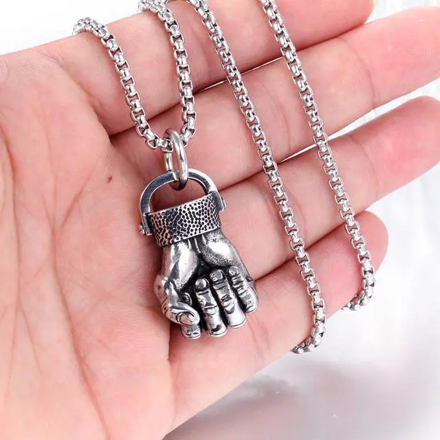 Alt view image 6 of 7 - Stainless Steel Fist Pendant Boxing Sports Fitness Necklace Hip Hop Punk Jewelry Boxer Gift