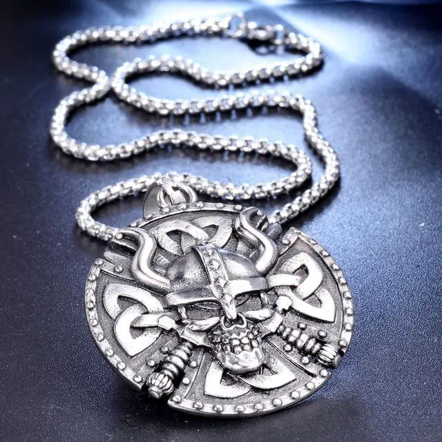 Alt view image 7 of 7 - Stainless Steel Nordic Viking Skulls Pendant Amulet Talisman Necklace