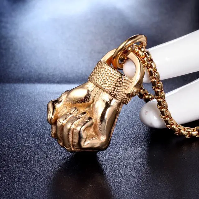 Alt view image 5 of 5 - Gold Plated Stainless Steel Fist Pendant Boxing Sports Fitness Necklace Hip Hop Punk Jewelry Boxer Gift