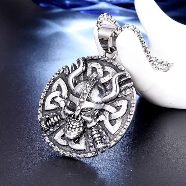 Alt view image 5 of 7 - Stainless Steel Nordic Viking Skulls Pendant Amulet Talisman Necklace