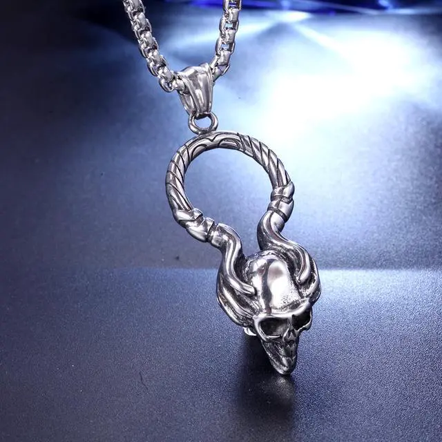 Alt view image 4 of 7 - Stainless Steel Skeleton Hand Skull Pendant Halloween Gothic Rock Punk Necklace