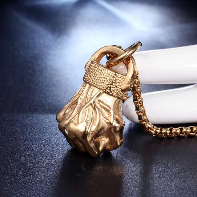 Alt view image 4 of 5 - Gold Plated Stainless Steel Fist Pendant Boxing Sports Fitness Necklace Hip Hop Punk Jewelry Boxer Gift