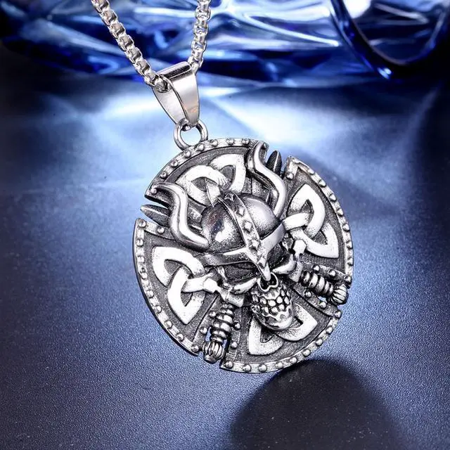 Alt view image 4 of 7 - Stainless Steel Nordic Viking Skulls Pendant Amulet Talisman Necklace