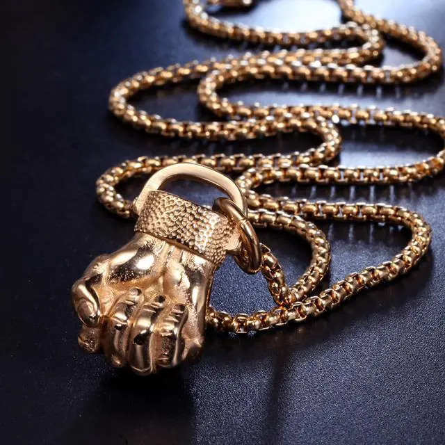 Alt view image 2 of 5 - Gold Plated Stainless Steel Fist Pendant Boxing Sports Fitness Necklace Hip Hop Punk Jewelry Boxer Gift