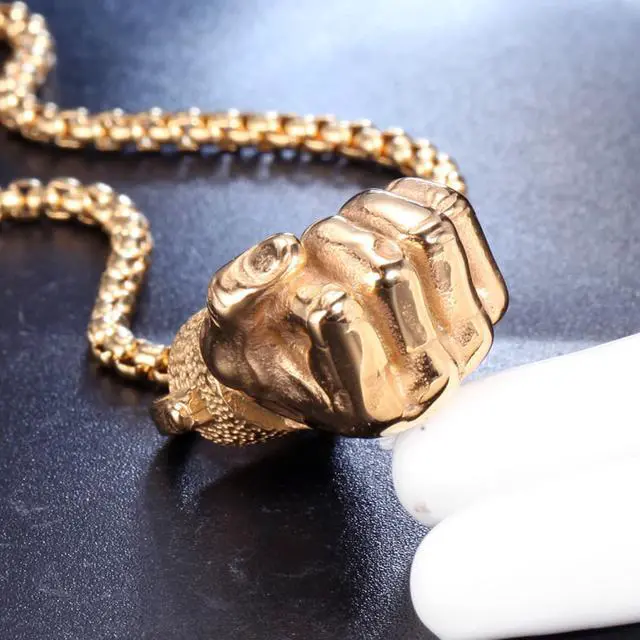 Alt view image 3 of 5 - Gold Plated Stainless Steel Fist Pendant Boxing Sports Fitness Necklace Hip Hop Punk Jewelry Boxer Gift