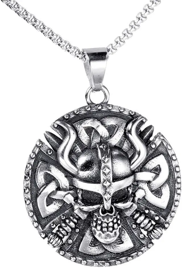 Main image of Stainless Steel Nordic Viking Skulls Pendant Amulet Talisman Necklace
