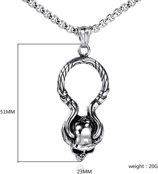 Alt view image 2 of 7 - Stainless Steel Skeleton Hand Skull Pendant Halloween Gothic Rock Punk Necklace