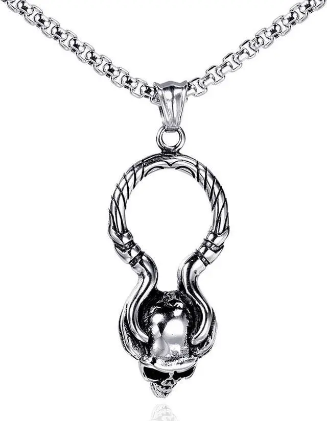 Main image of Stainless Steel Skeleton Hand Skull Pendant Halloween Gothic Rock Punk Necklace