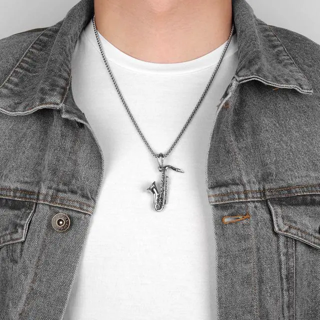 Alt view image 3 of 7 - Stainless Steel Saxophone Necklace Instrument Pendant Gifts for Music Lovers