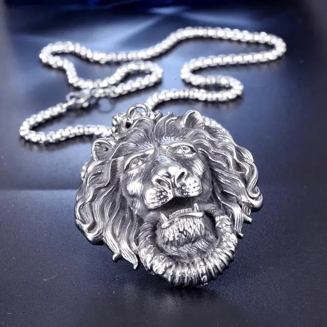 Alt view image 3 of 7 - Men Stainless Steel Domineering Lion King Necklace Punk Hip Hop Animal Head Pendant
