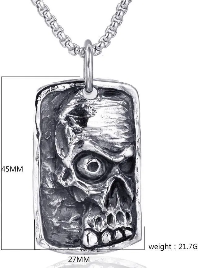 Alt view image 2 of 7 - Vintage Men Stainless Steel Mummy Skull Pendant Dog Tag Necklace Punk Hip Hop Relief Jewelry
