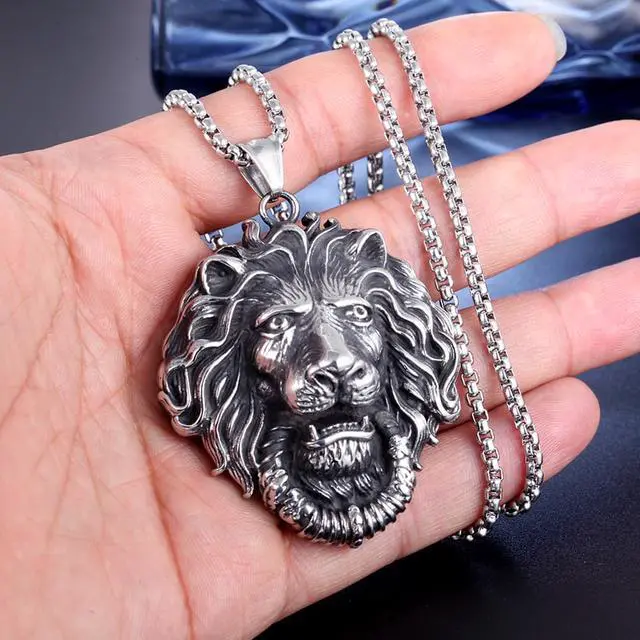 Alt view image 6 of 7 - Men Stainless Steel Domineering Lion King Necklace Punk Hip Hop Animal Head Pendant
