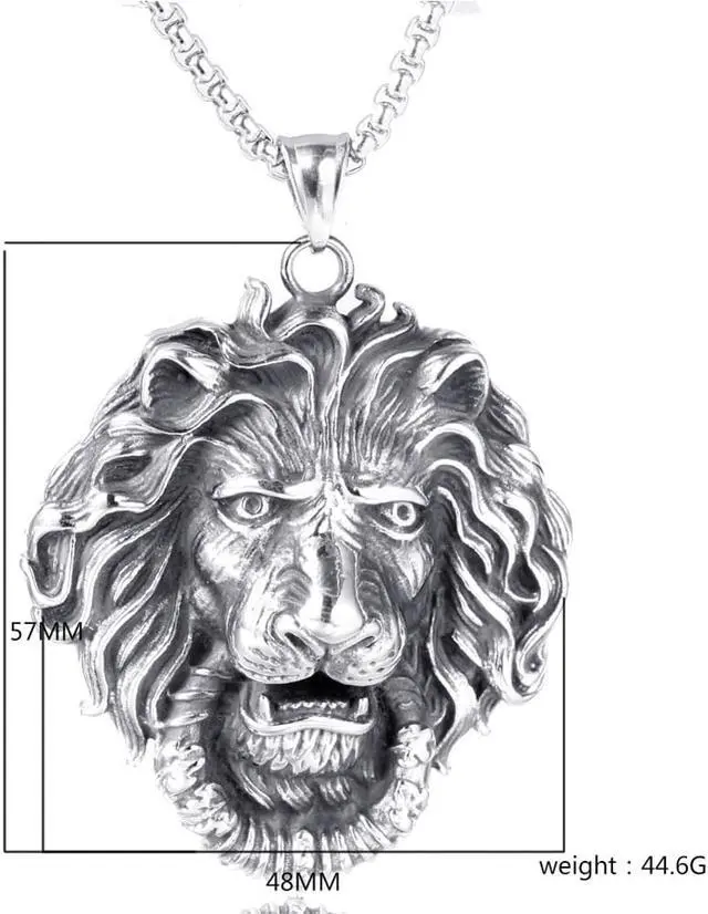 Alt view image 2 of 7 - Men Stainless Steel Domineering Lion King Necklace Punk Hip Hop Animal Head Pendant