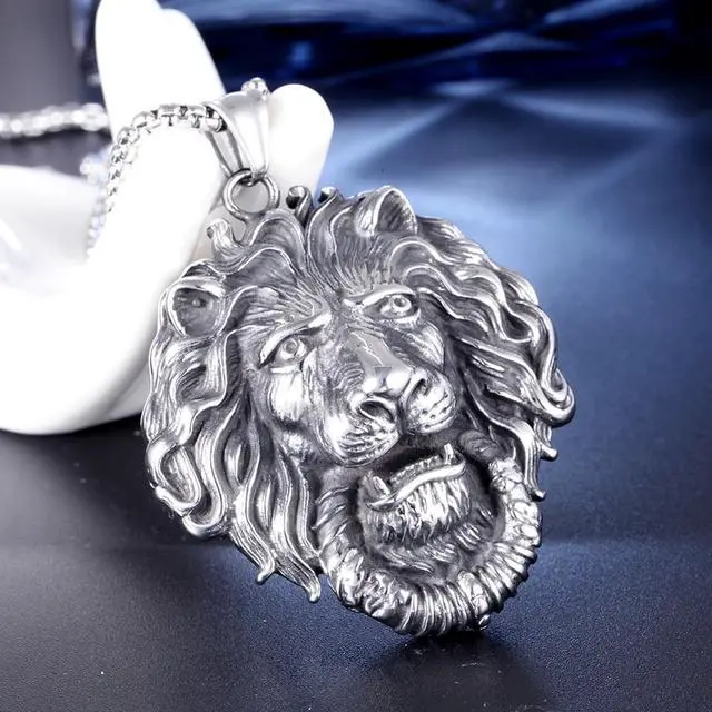 Alt view image 7 of 7 - Men Stainless Steel Domineering Lion King Necklace Punk Hip Hop Animal Head Pendant