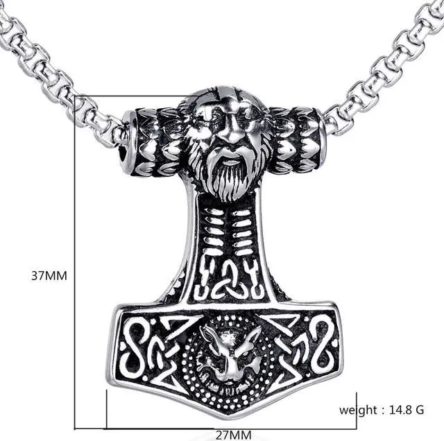 Alt view image 2 of 7 - Men Vintage Viking Legendary Necklace Stainless Steel Nordic Mjolnir Thor's Hammer Wolf Totem Pendant Talisman Amulet Jewelry