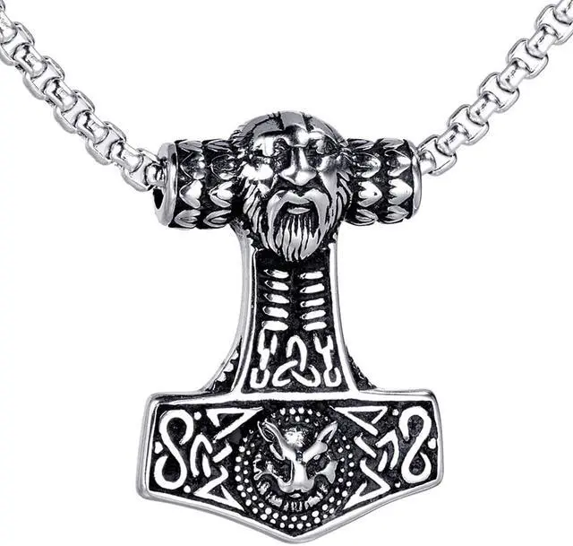 Main image of Men Vintage Viking Legendary Necklace Stainless Steel Nordic Mjolnir Thor's Hammer Wolf Totem Pendant Talisman Amulet Jewelry