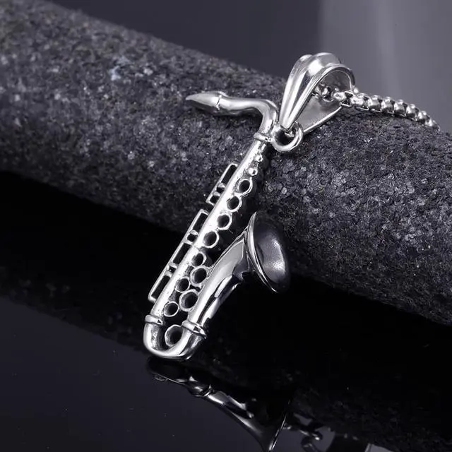 Alt view image 6 of 7 - Stainless Steel Saxophone Necklace Instrument Pendant Gifts for Music Lovers