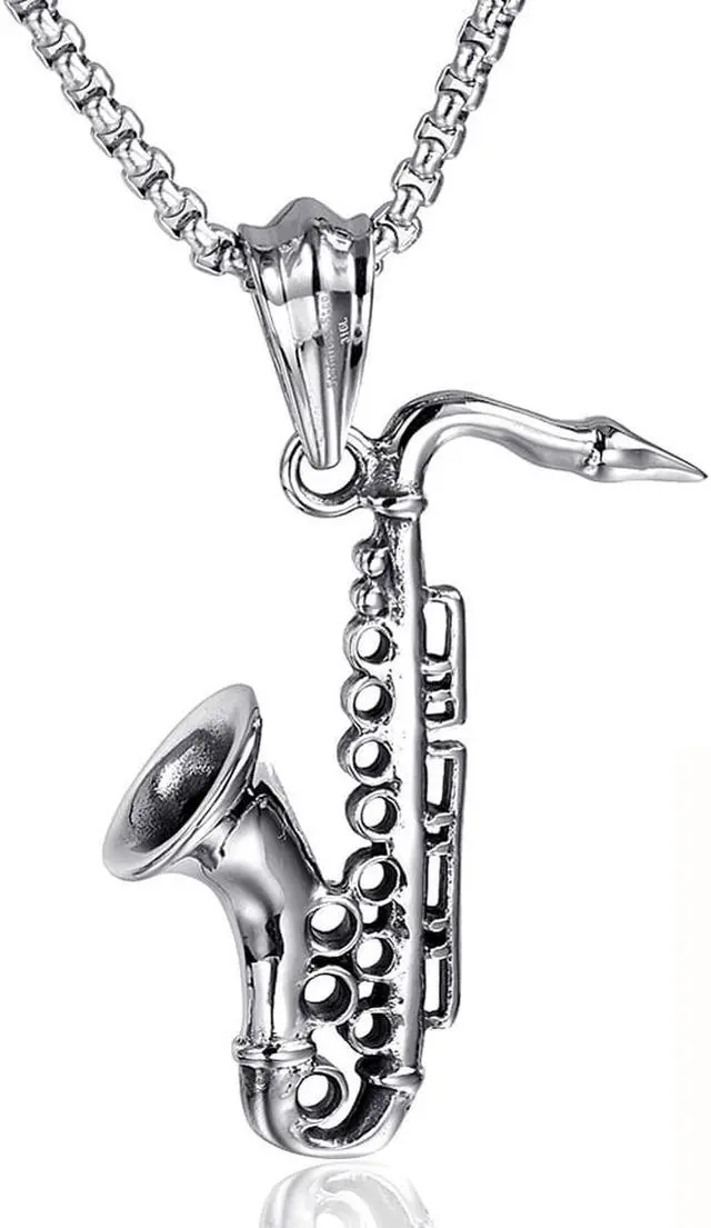 Main image of Stainless Steel Saxophone Necklace Instrument Pendant Gifts for Music Lovers