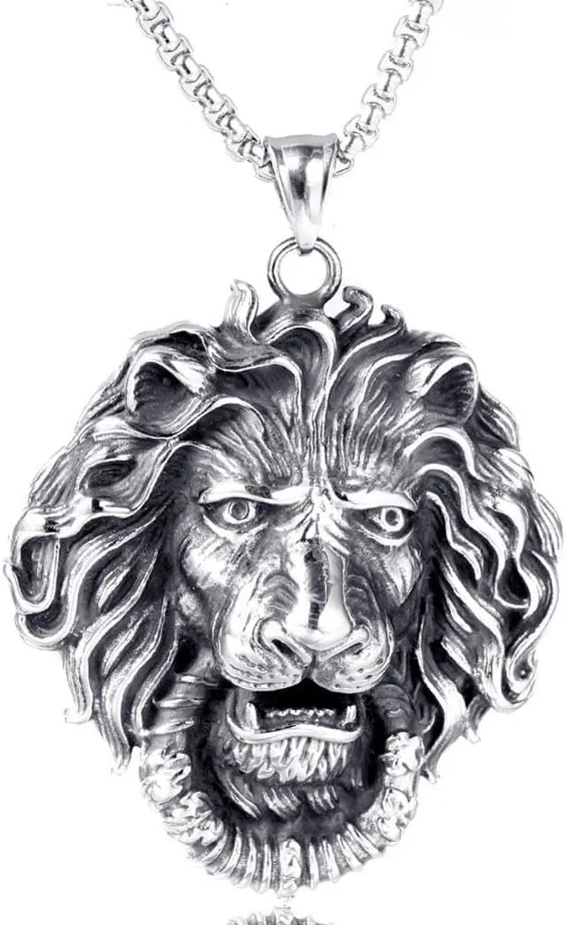 Main image of Men Stainless Steel Domineering Lion King Necklace Punk Hip Hop Animal Head Pendant