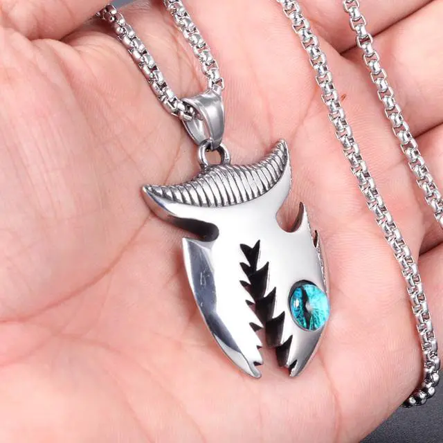 Alt view image 3 of 4 - Men Stainless Steel Shark Necklace Animal Pendant Marine Protector Gift