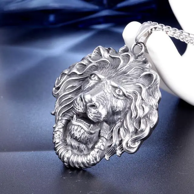 Alt view image 5 of 7 - Men Stainless Steel Domineering Lion King Necklace Punk Hip Hop Animal Head Pendant