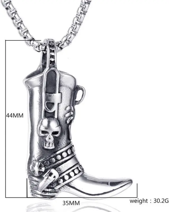 Alt view image 2 of 7 - Men Stainless Steel Cowboy Boots Necklace Gothic Skull Scorpion Pendant Pirate Shoes Jewelry