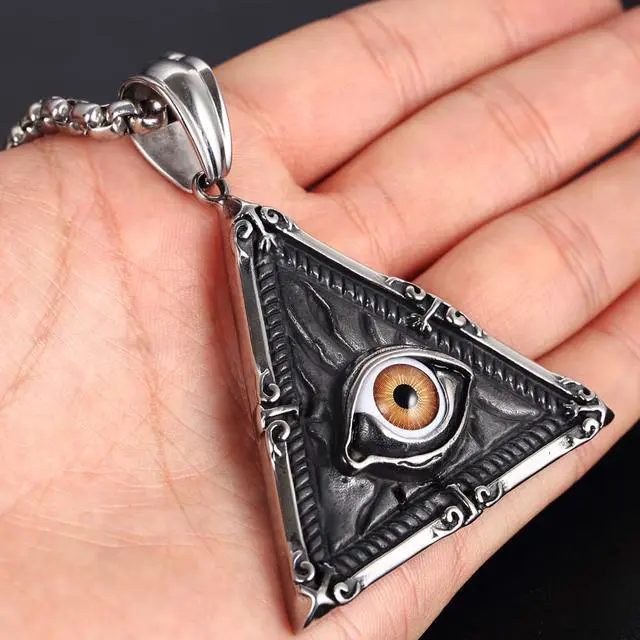 Alt view image 2 of 5 - Men Stainless Steel Vintage Evil Eye Triangle Pendant Necklace