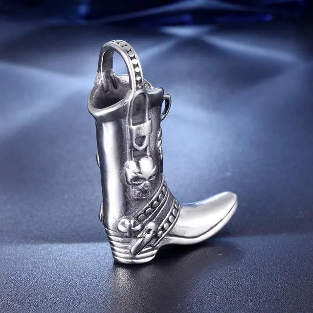 Alt view image 4 of 7 - Men Stainless Steel Cowboy Boots Necklace Gothic Skull Scorpion Pendant Pirate Shoes Jewelry