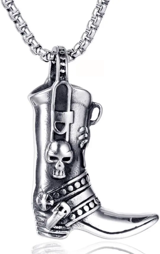 Main image of Men Stainless Steel Cowboy Boots Necklace Gothic Skull Scorpion Pendant Pirate Shoes Jewelry