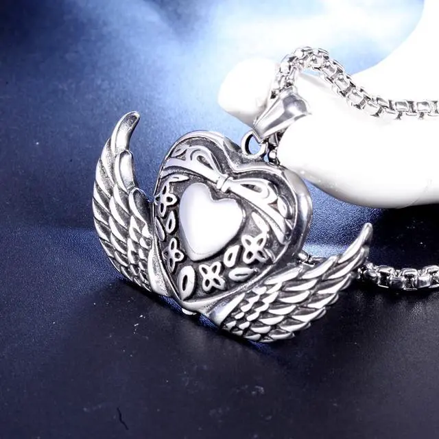 Alt view image 6 of 7 - Stainless Steel Angel Wings Heart Bowknot Pendant Necklace